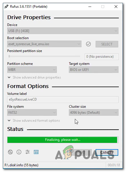Loading ESET SysRescue on USB flash drive