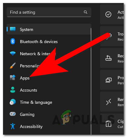 Selecting the Apps section