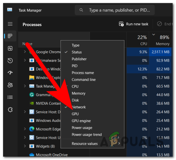 Making the GPU column visible