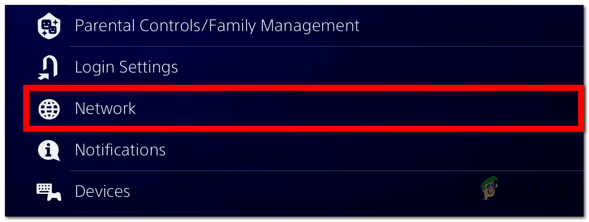 Accessing the Network settings