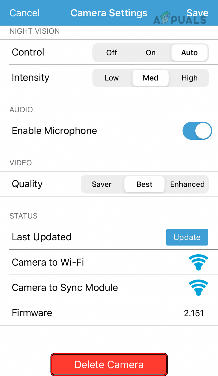 Delete Blink Camera from the App