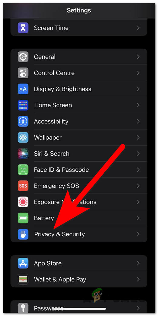 Accessing the Privacy & Security settings