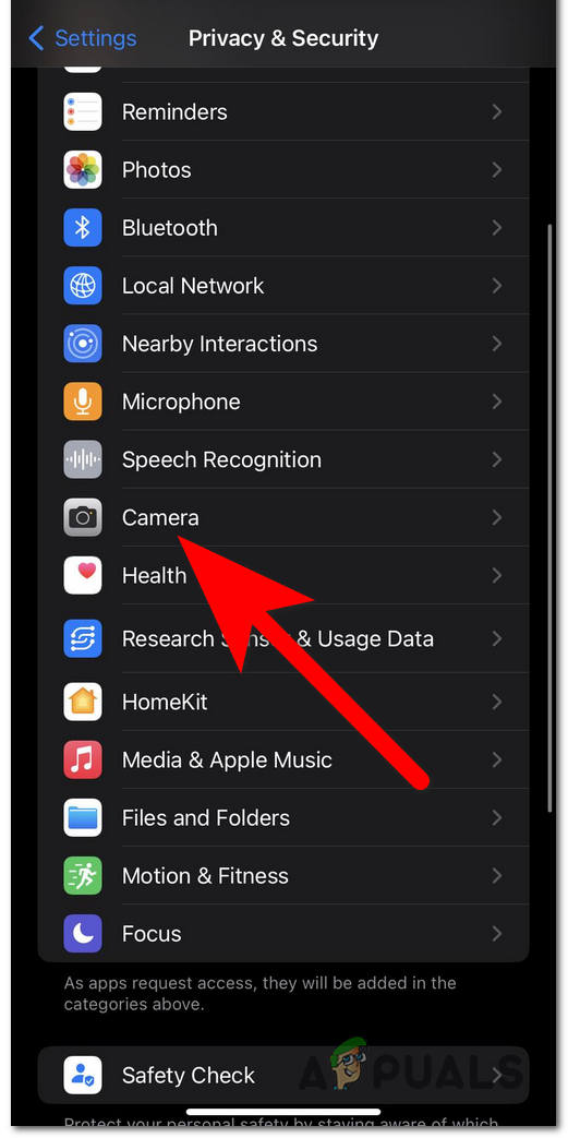 Accessing the Camera settings
