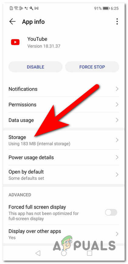 Accessing the Storage settings