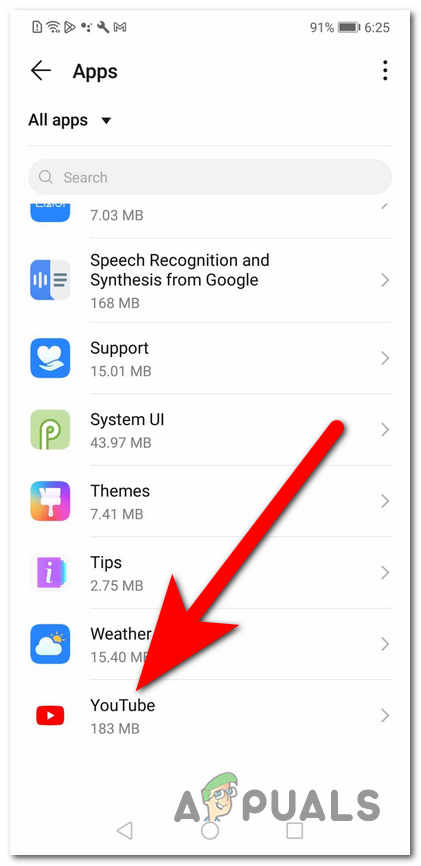 Opening the YouTube Settings