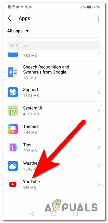 Opening the Settings of YouTube
