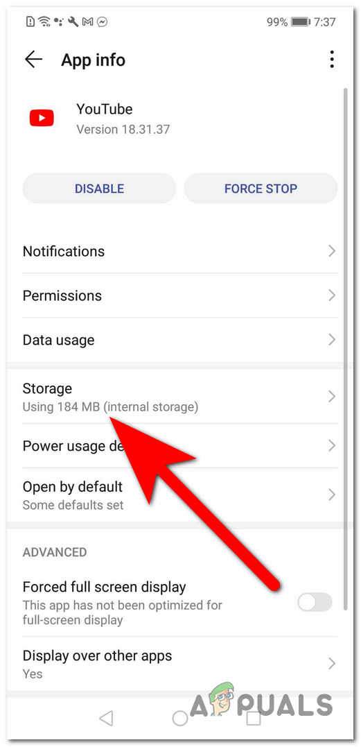 Opening the Storage settings