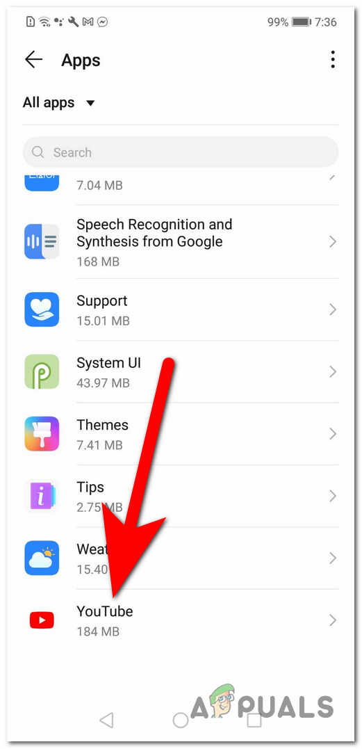 Opening the YouTube options