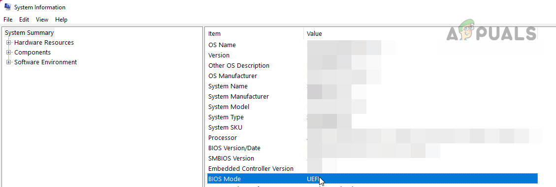 Check the BIOS Mode in the Windows' System Information