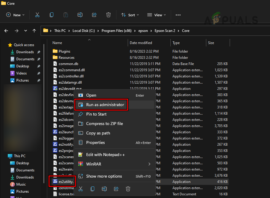 Launch Epson Scan 2 as an Administrator
