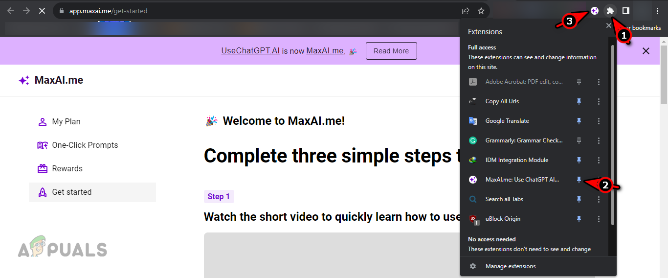 Pin the MaxAI.me Extention to the Chrome's Toolbar