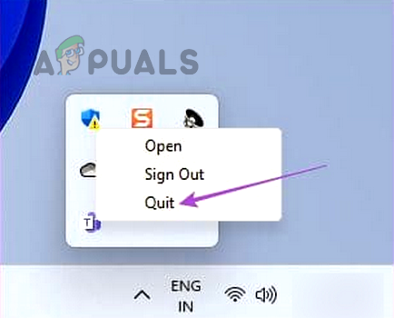 Quit Microsoft Teams Through the System Tray