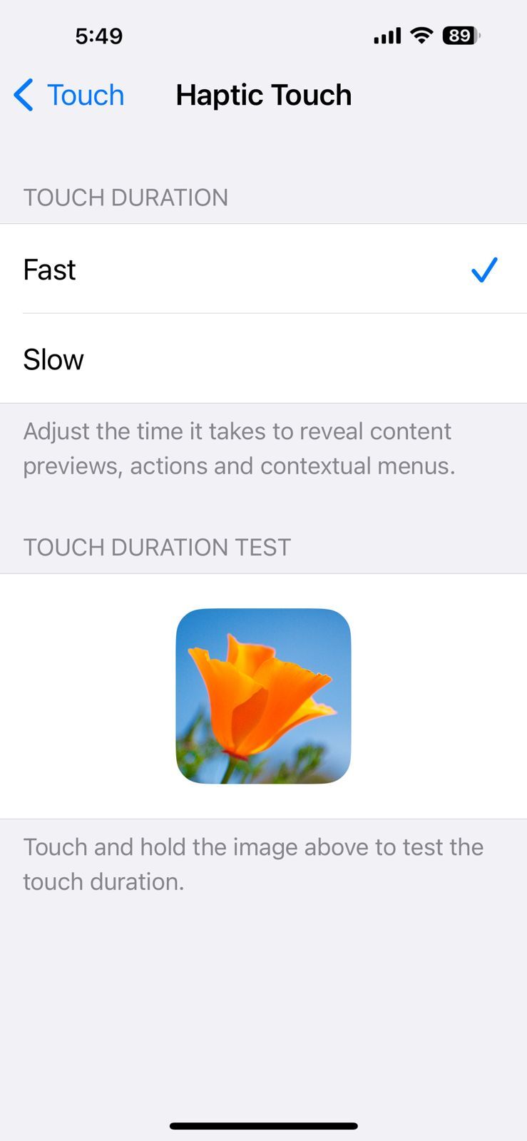 Haptic Touch Settings