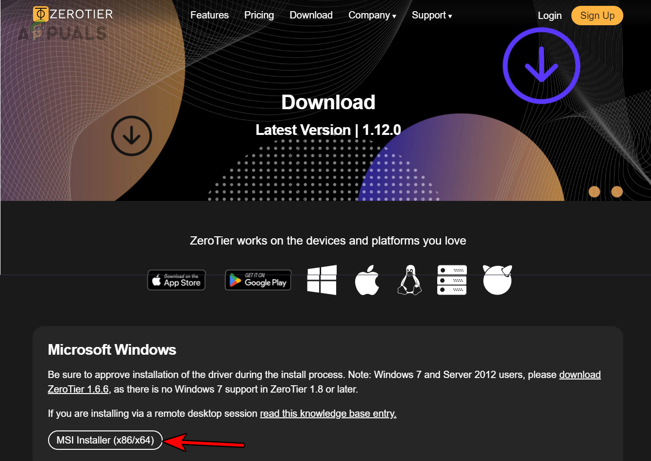 Download MSI Installer of ZeroTier for Windows