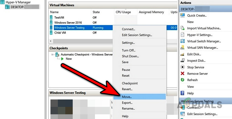 Move the VM in the Hyper-V Manager