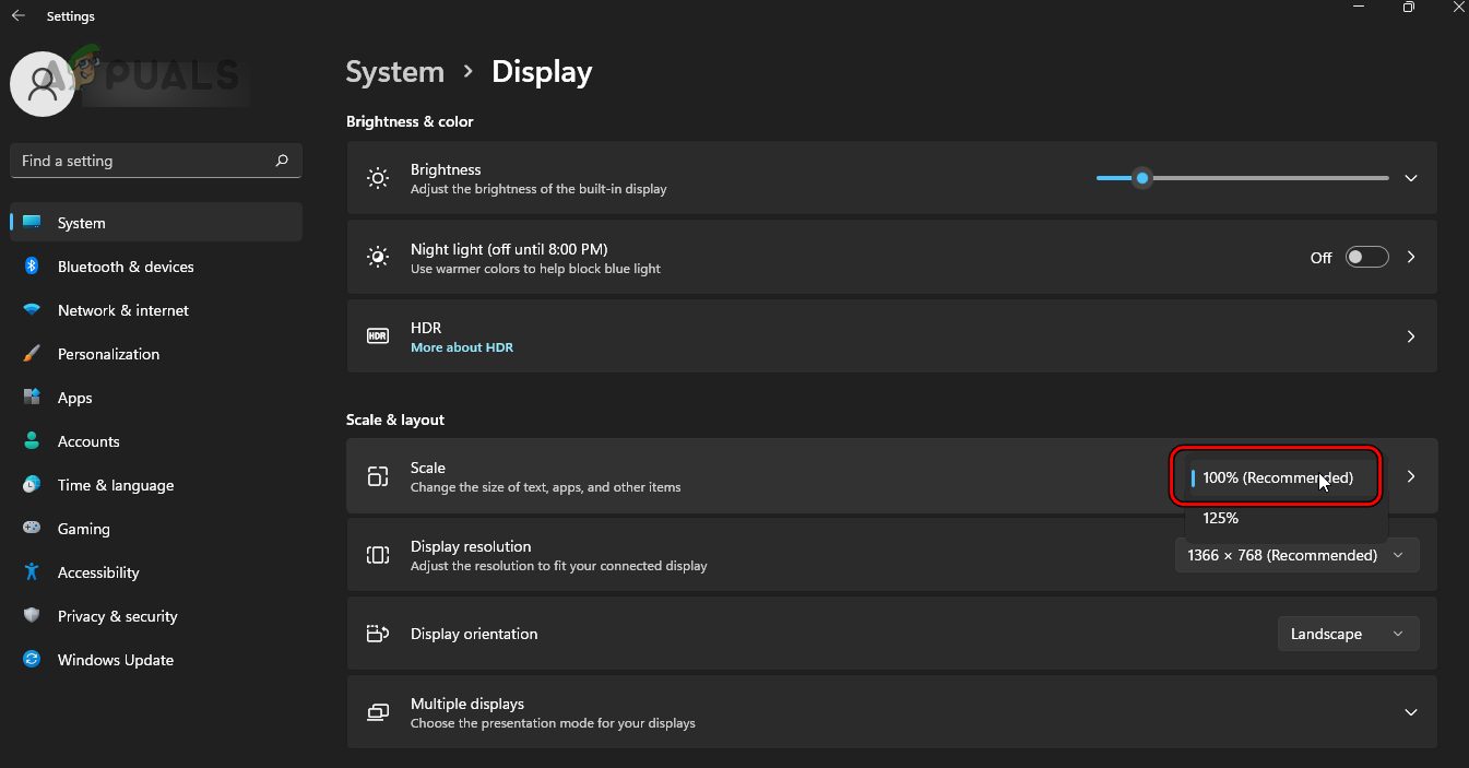 Set Display Scaling of the PC to 100%