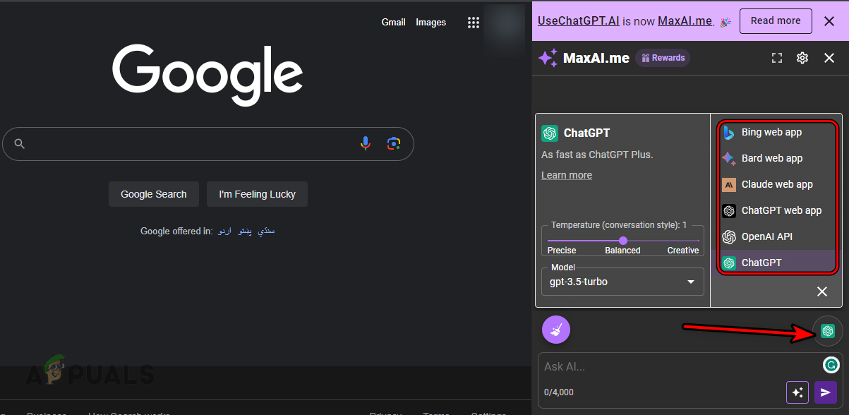 Select AI Provider in the MaxAI Extension