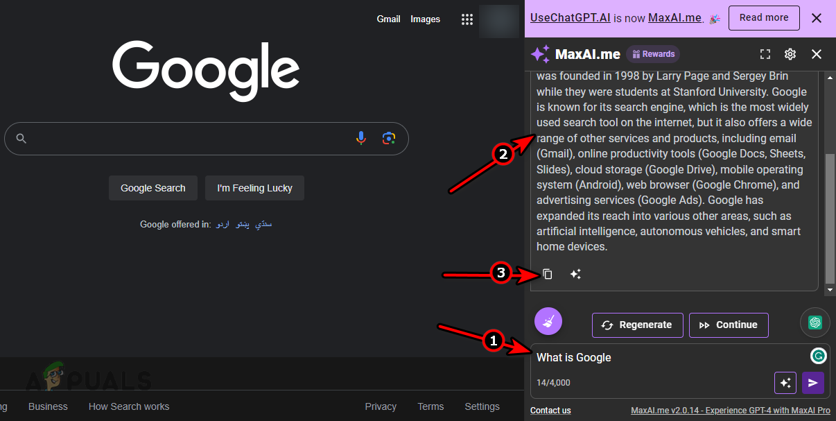 Ask a Query and Copy the Response from the MaxAI Extension