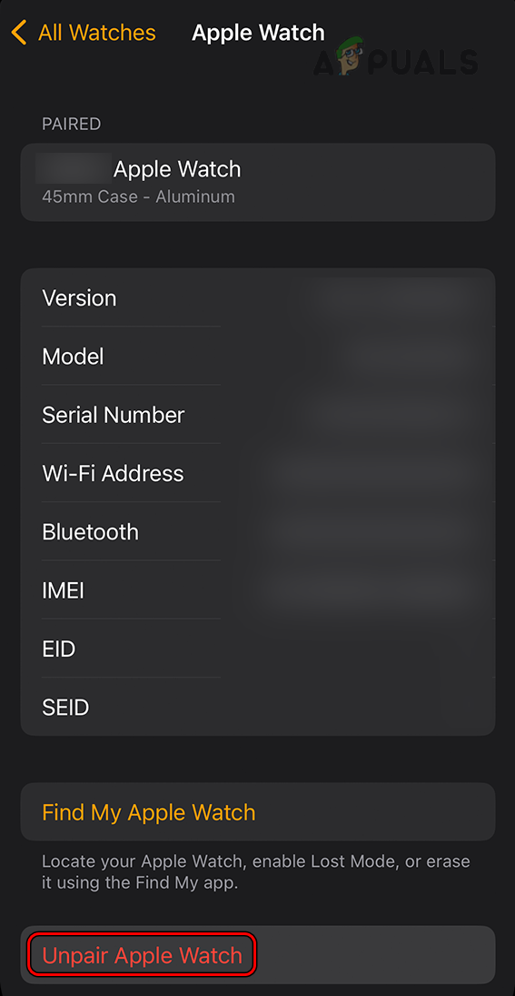 Unpair Apple Watch in the Apple Watch App