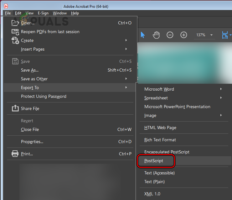 Export the File as a PostScript