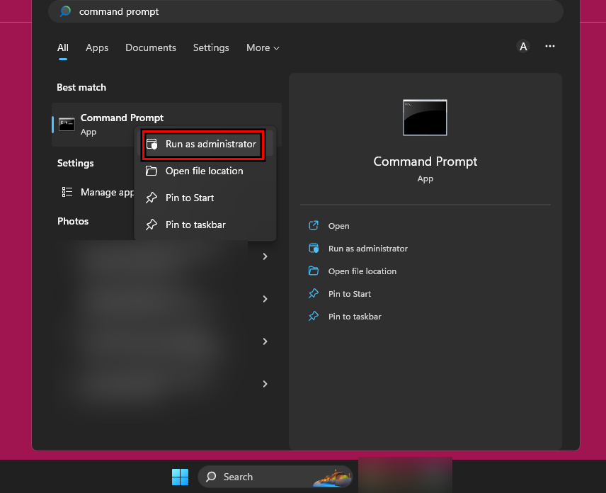 Open Command Prompt as an Administrator