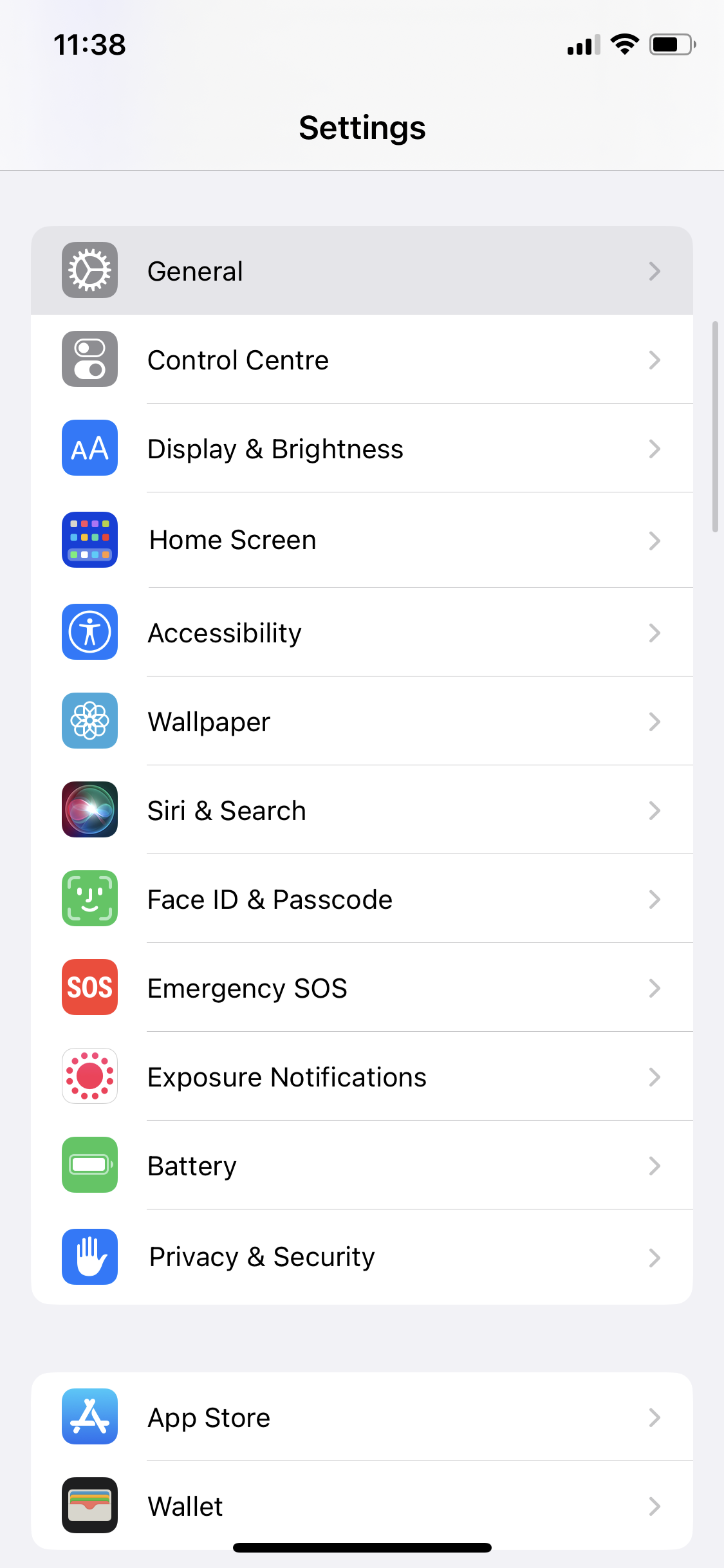 9. iPhone General settings screenshot