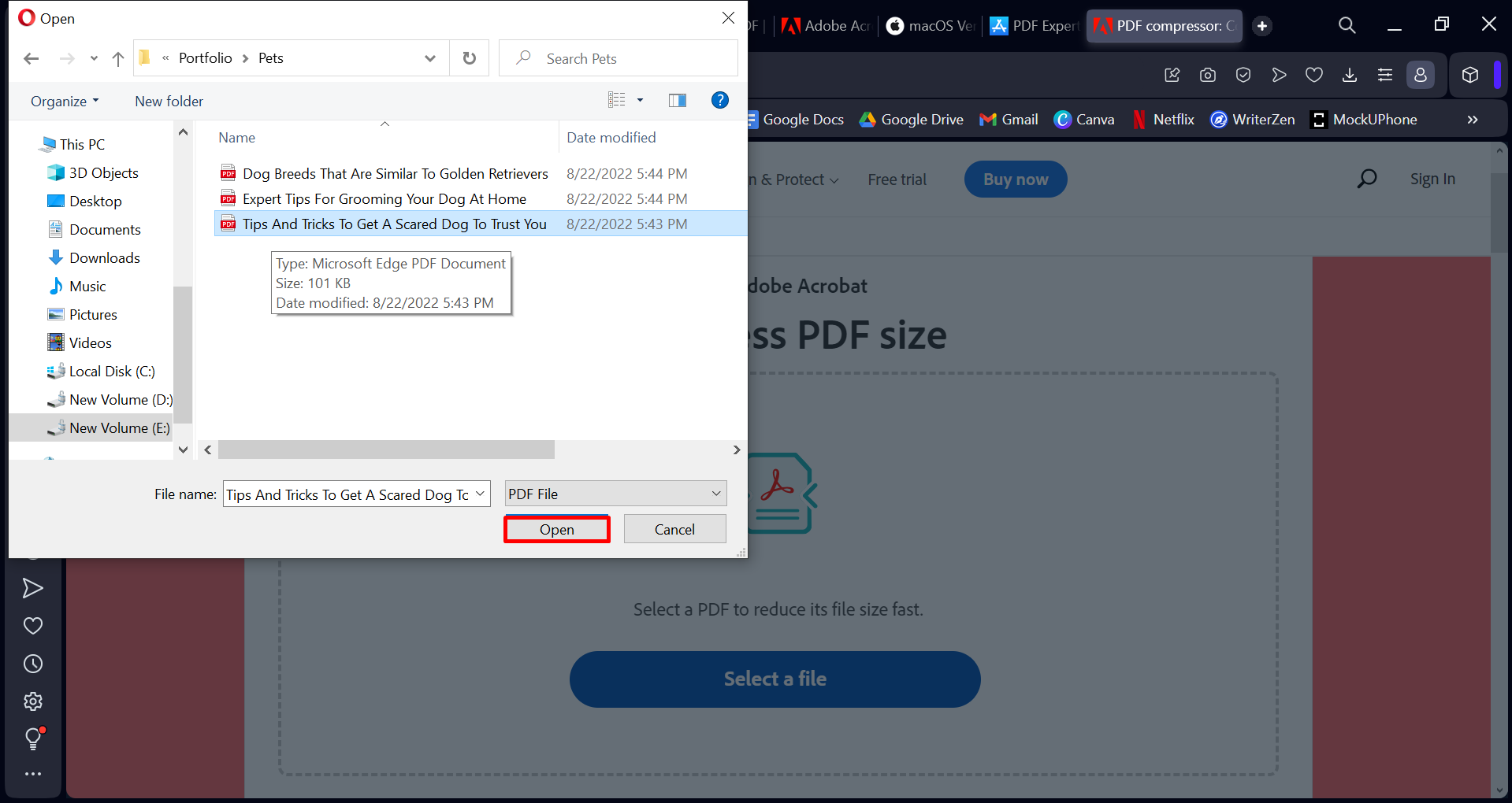 Choose your PDF file and click Open.