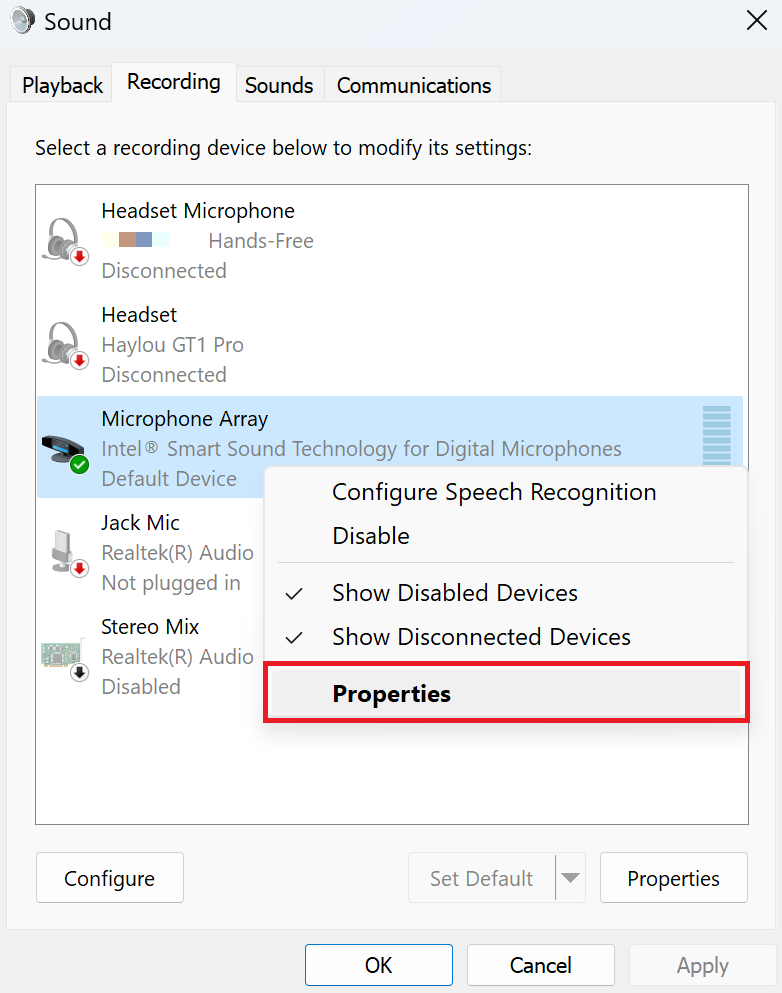 Microphone Properties