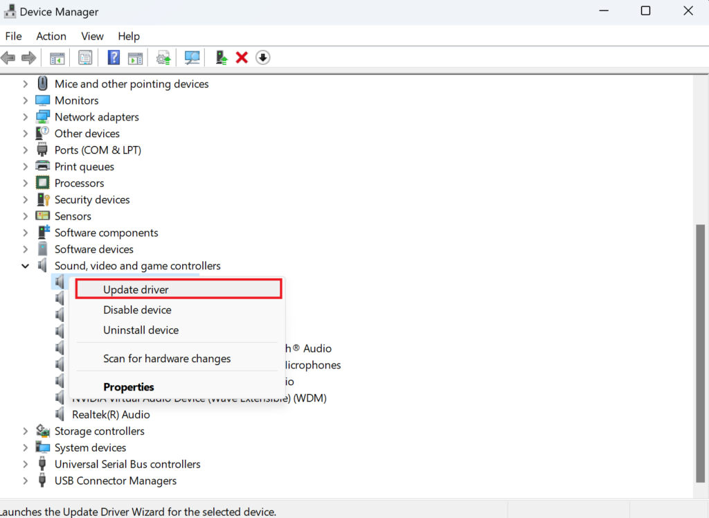 Update Driver Option