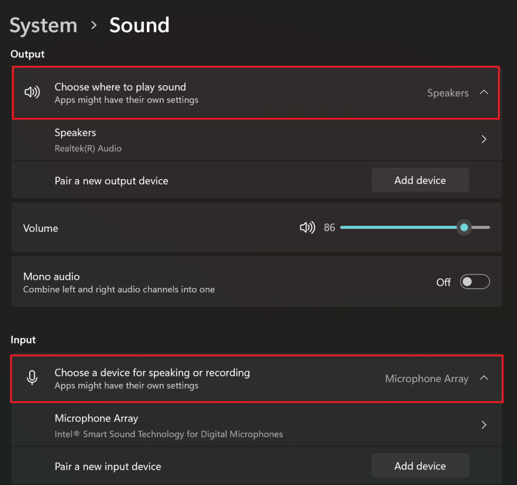 Selecting Input and Output Devices