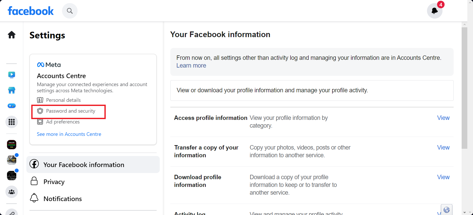Go to Password and Security