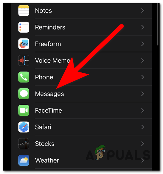 Accessing the iMessage settings