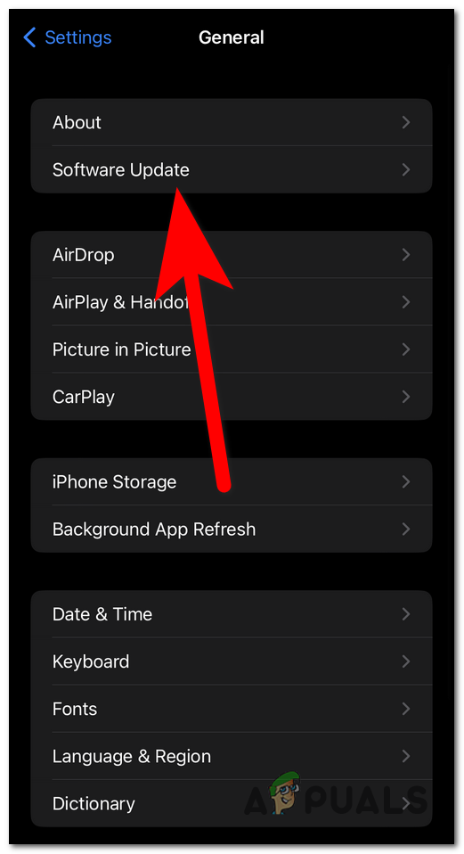 Accessing the Software Update section
