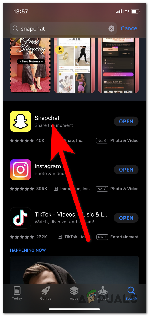 Accessing the Snapchat section