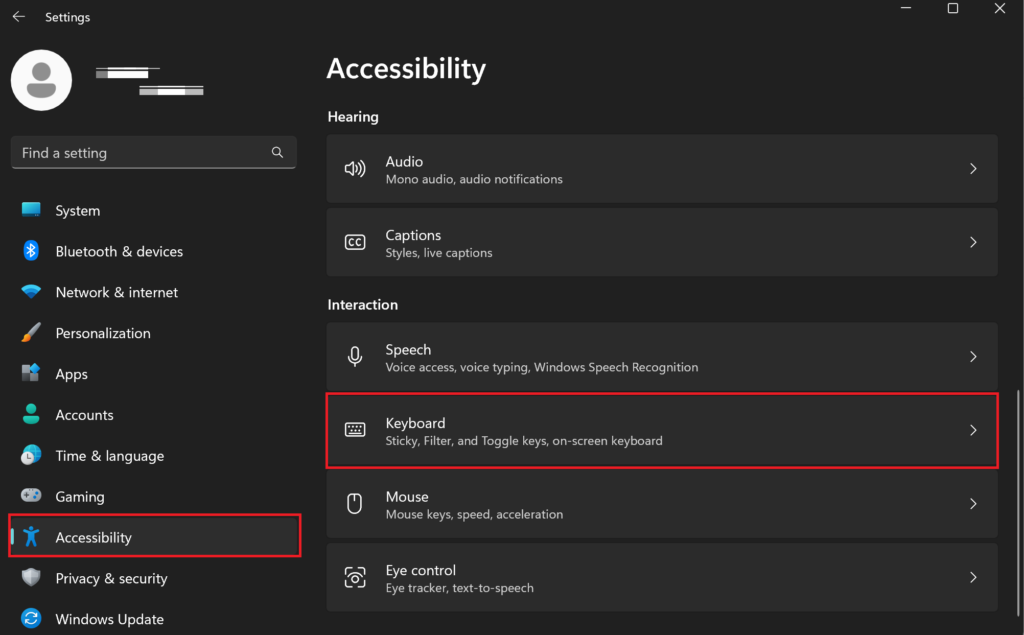 Keyboard Accessibility Settings
