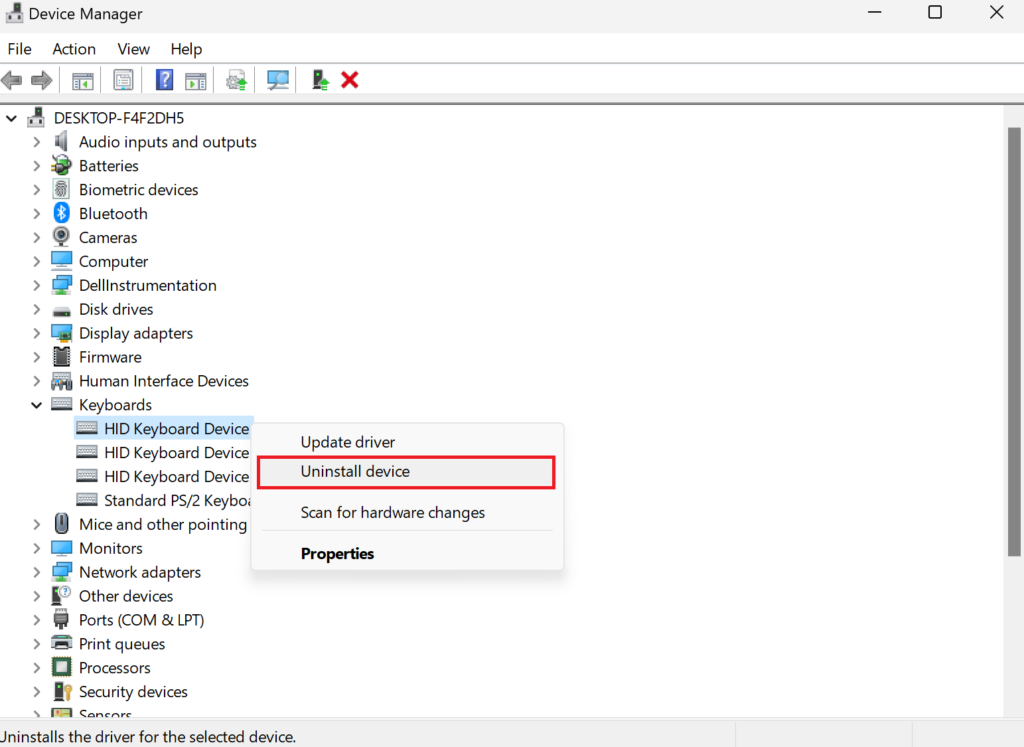 Uninstall Keyboard Device