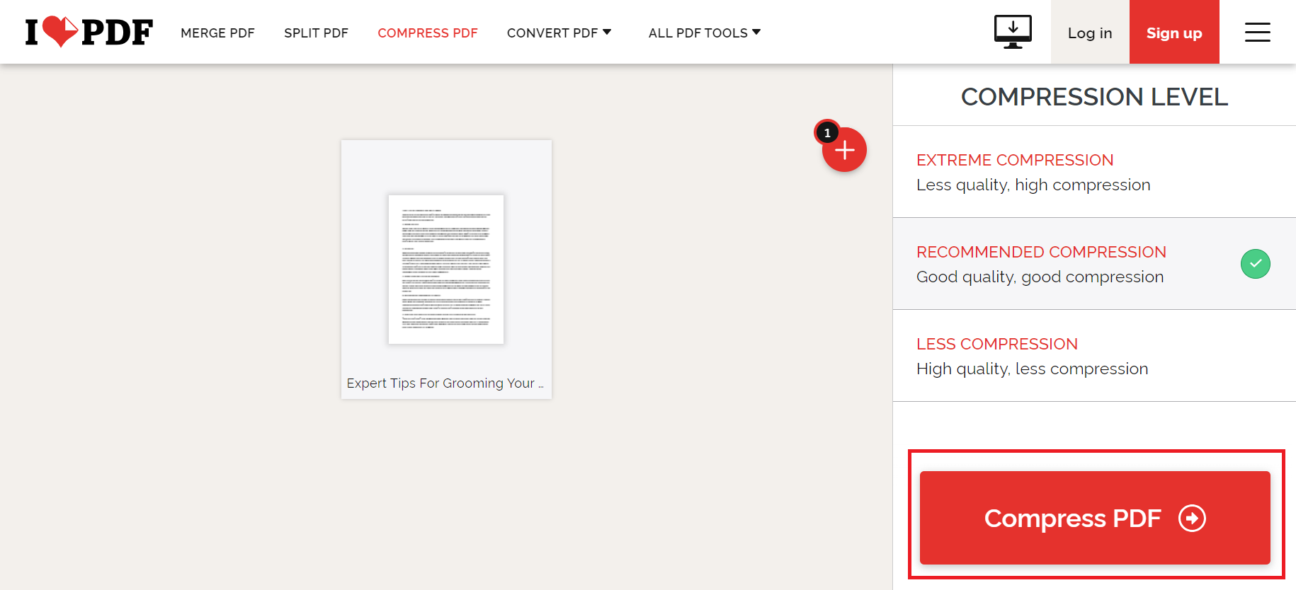 Once you've chosen, tap Compress PDF