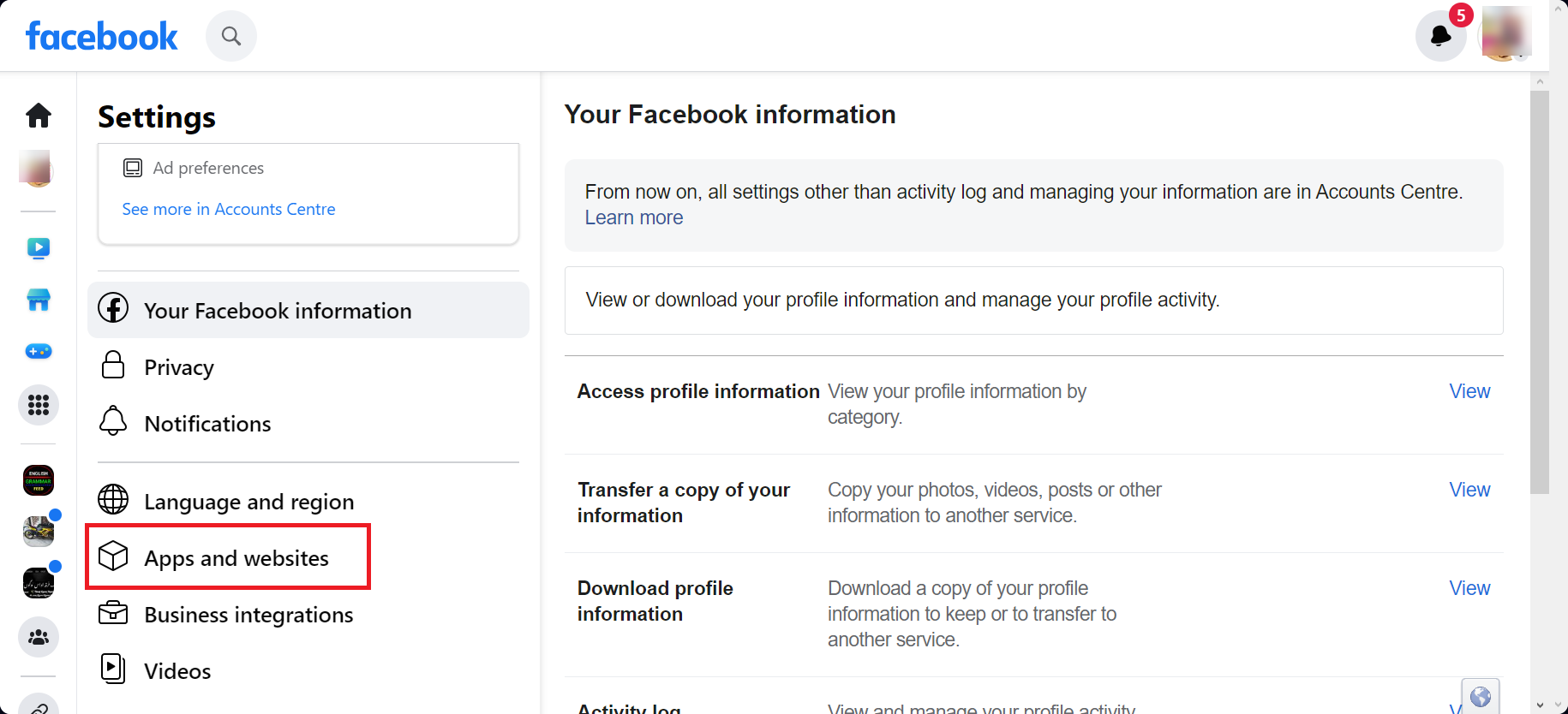 Open the Apps and Websites