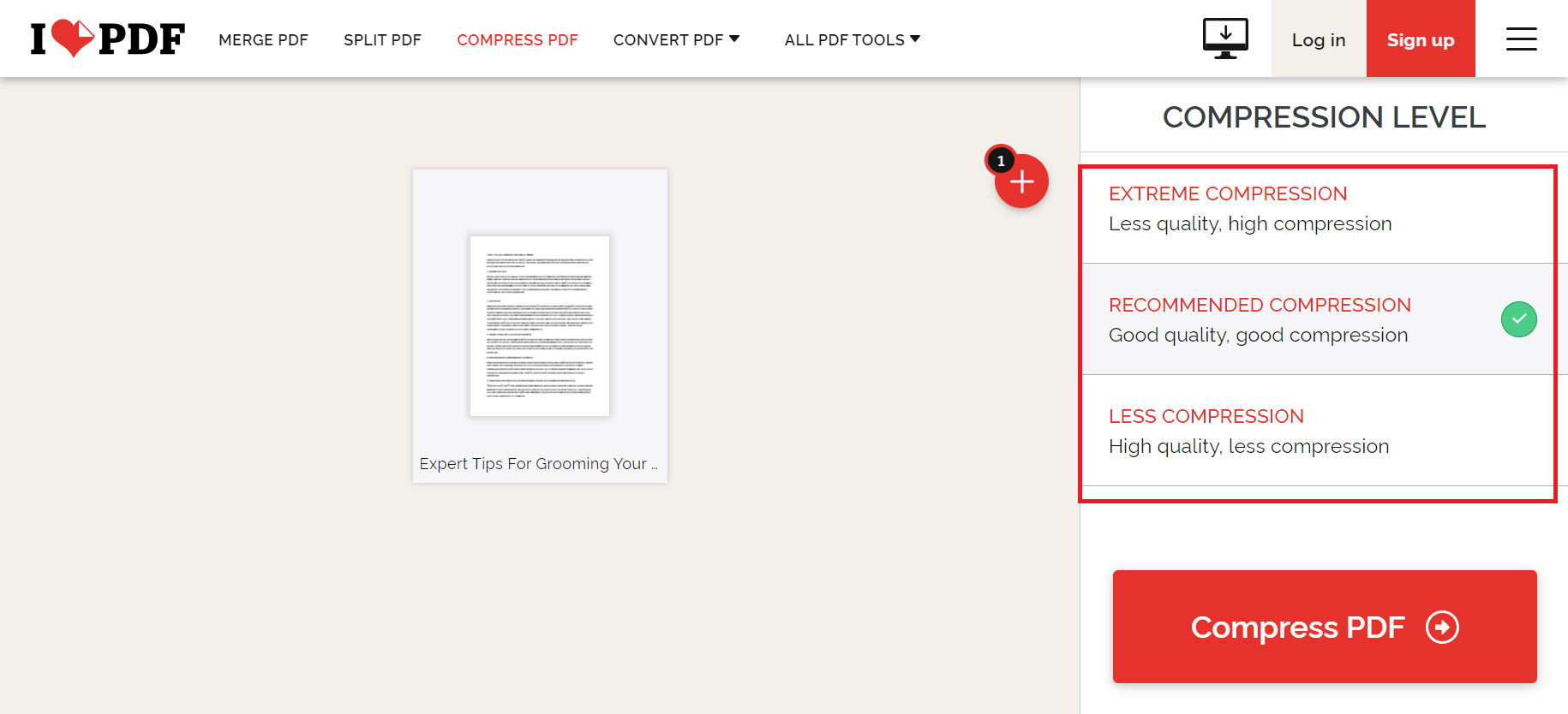 Pick the level of compression 