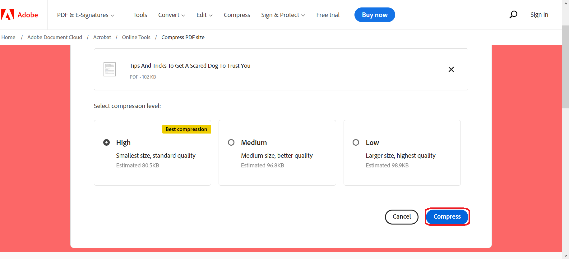 Press the Compress button