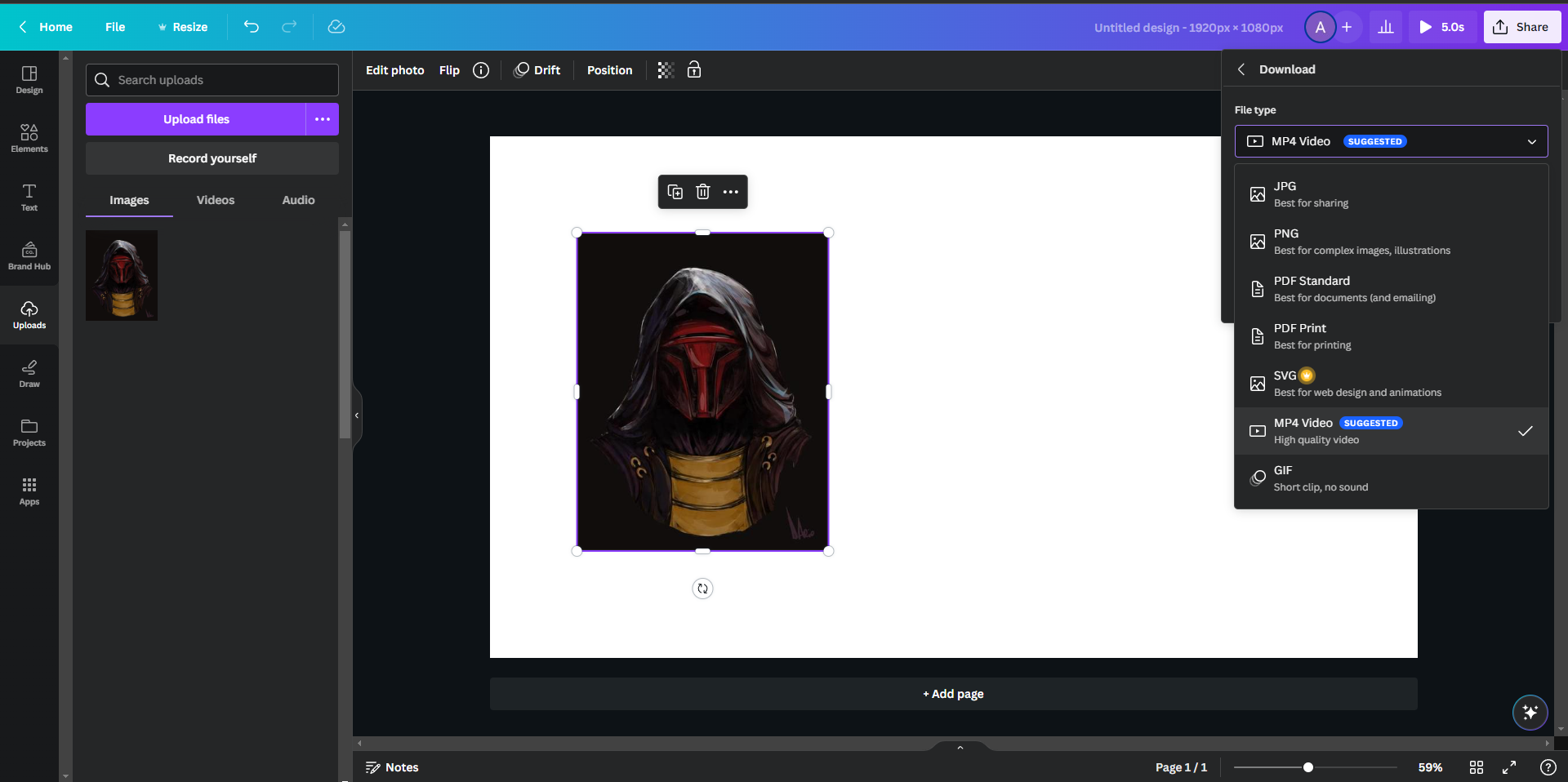 Selecting The Export Format In Canva