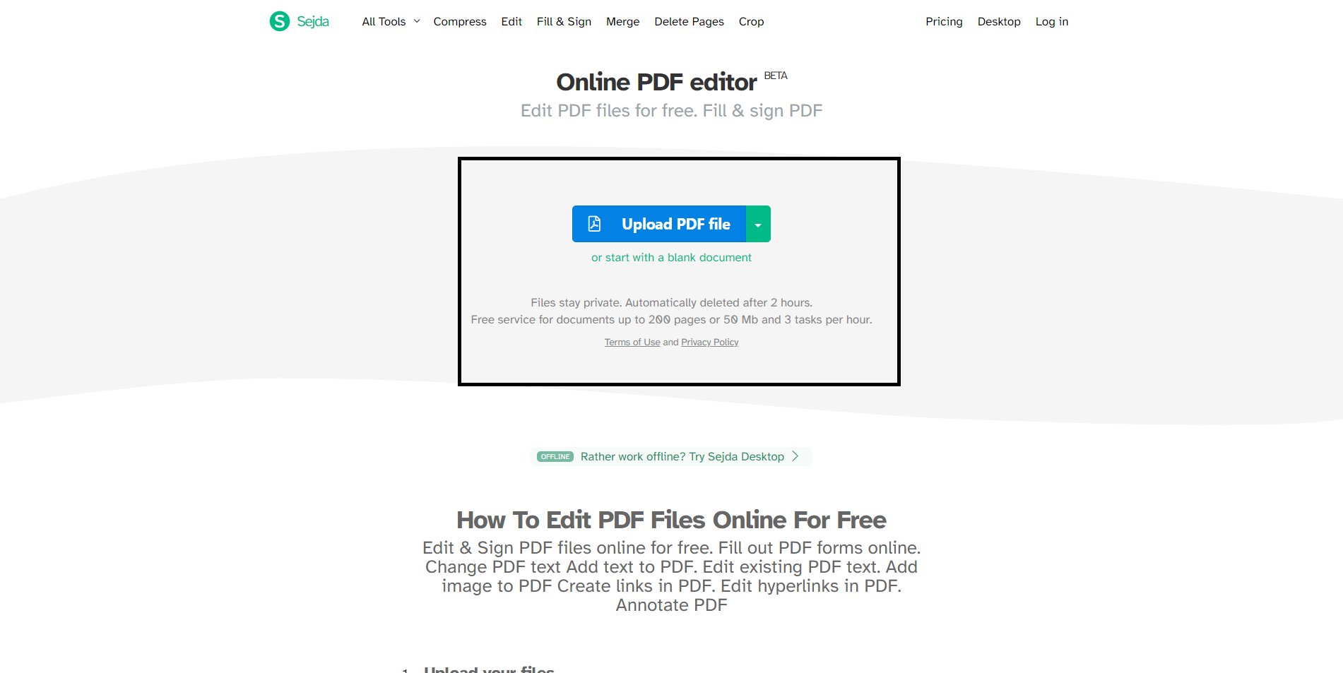 Sejda Upload Document