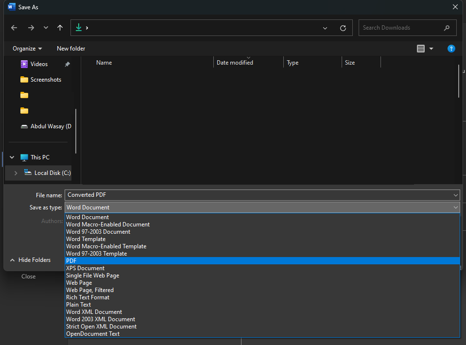 Microsoft Word Export