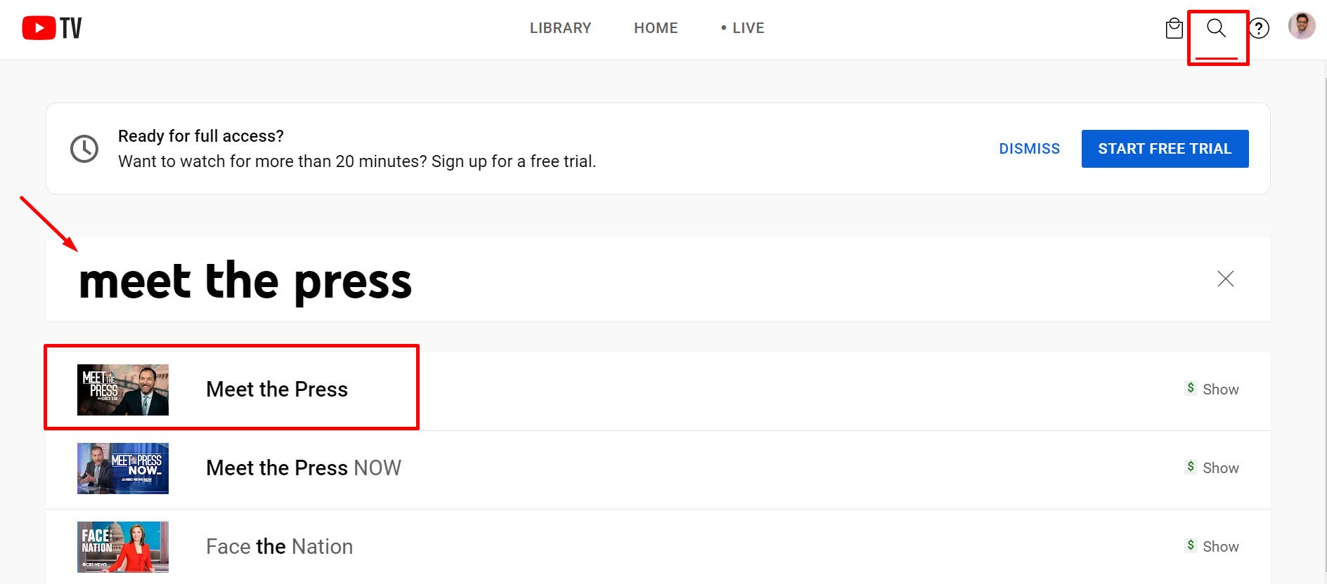 Search and open your favorite TV show