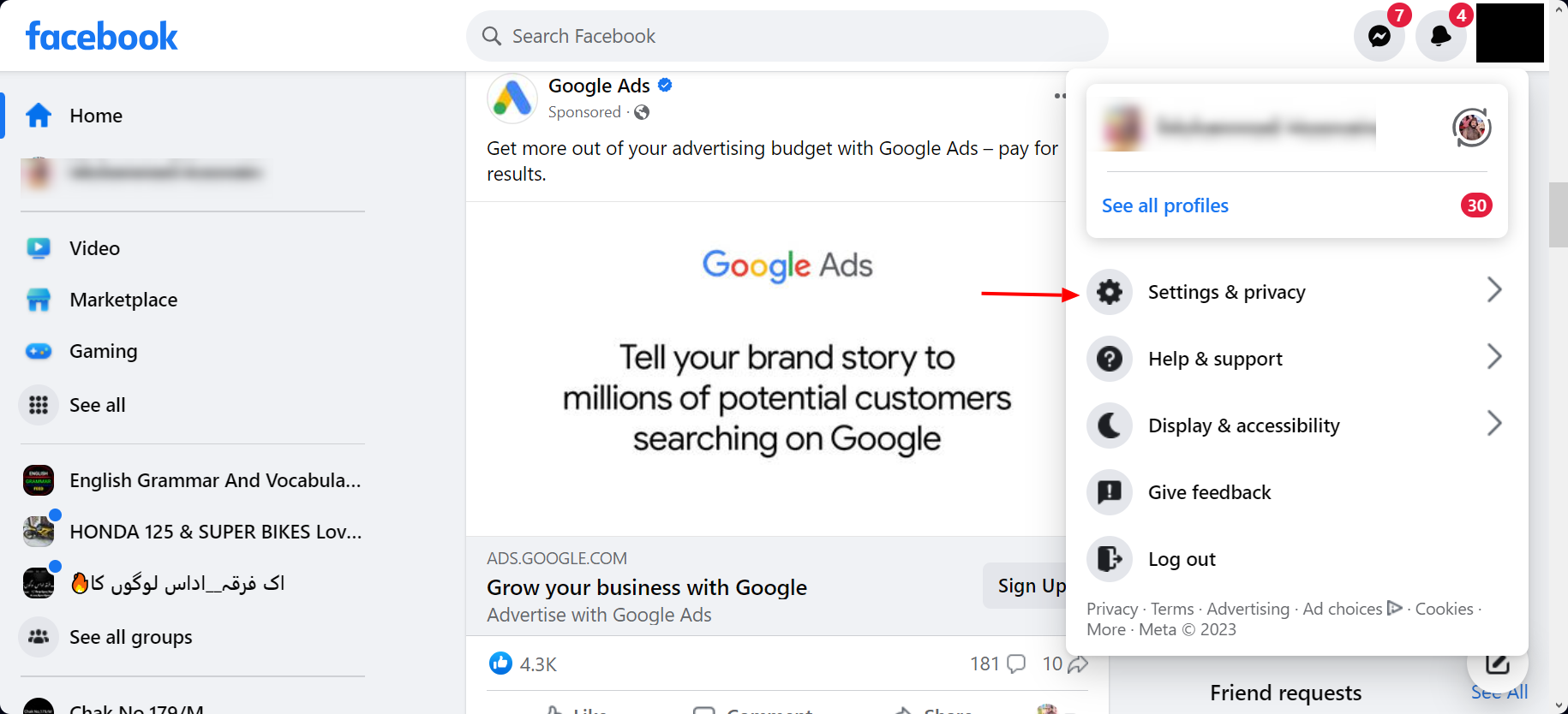 Select Settings & Privacy.