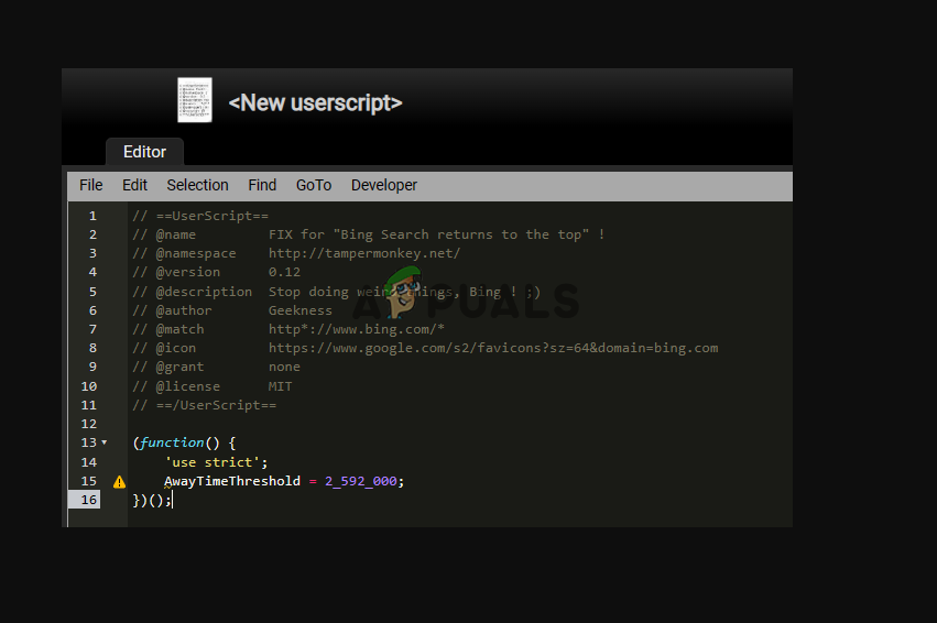 Search page of Bing automatically jumping to the top of page Use third-party tool to change script