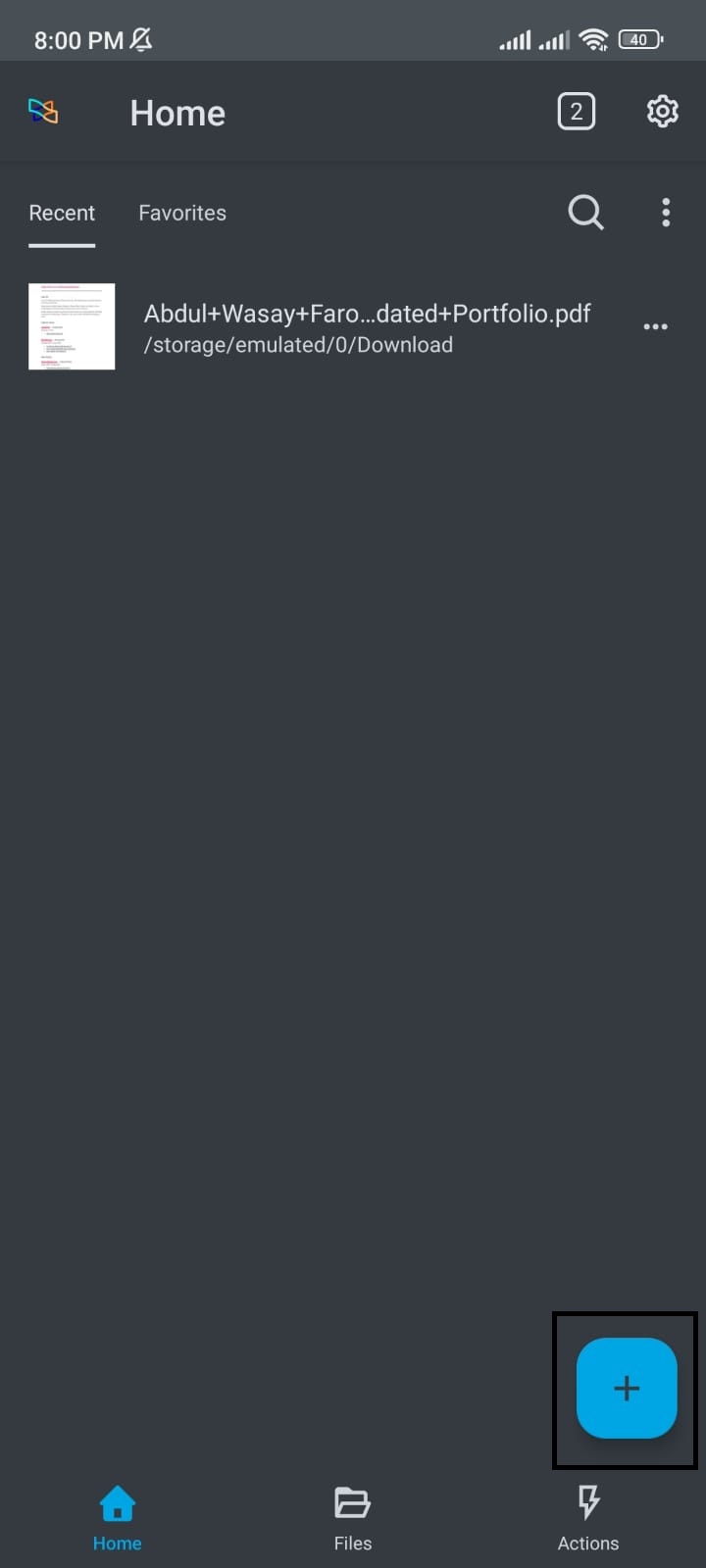 Xodo Upload PDF Menu