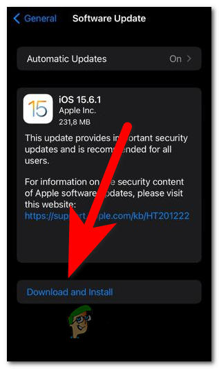 Initiating iOS update installation