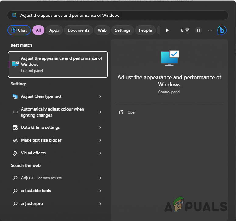 Opening Performance Options Screen