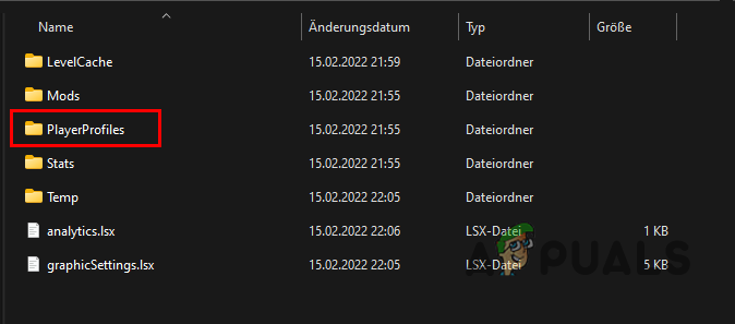Navigating to PlayerProfiles folder